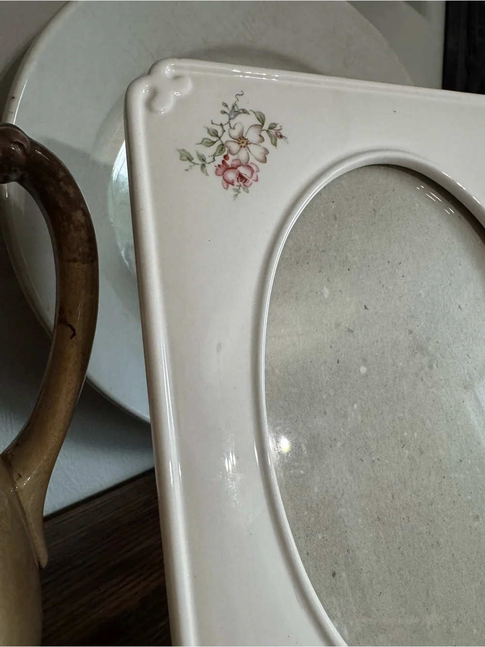 Weston White Oval Photo Frame with Pink Floral Accents